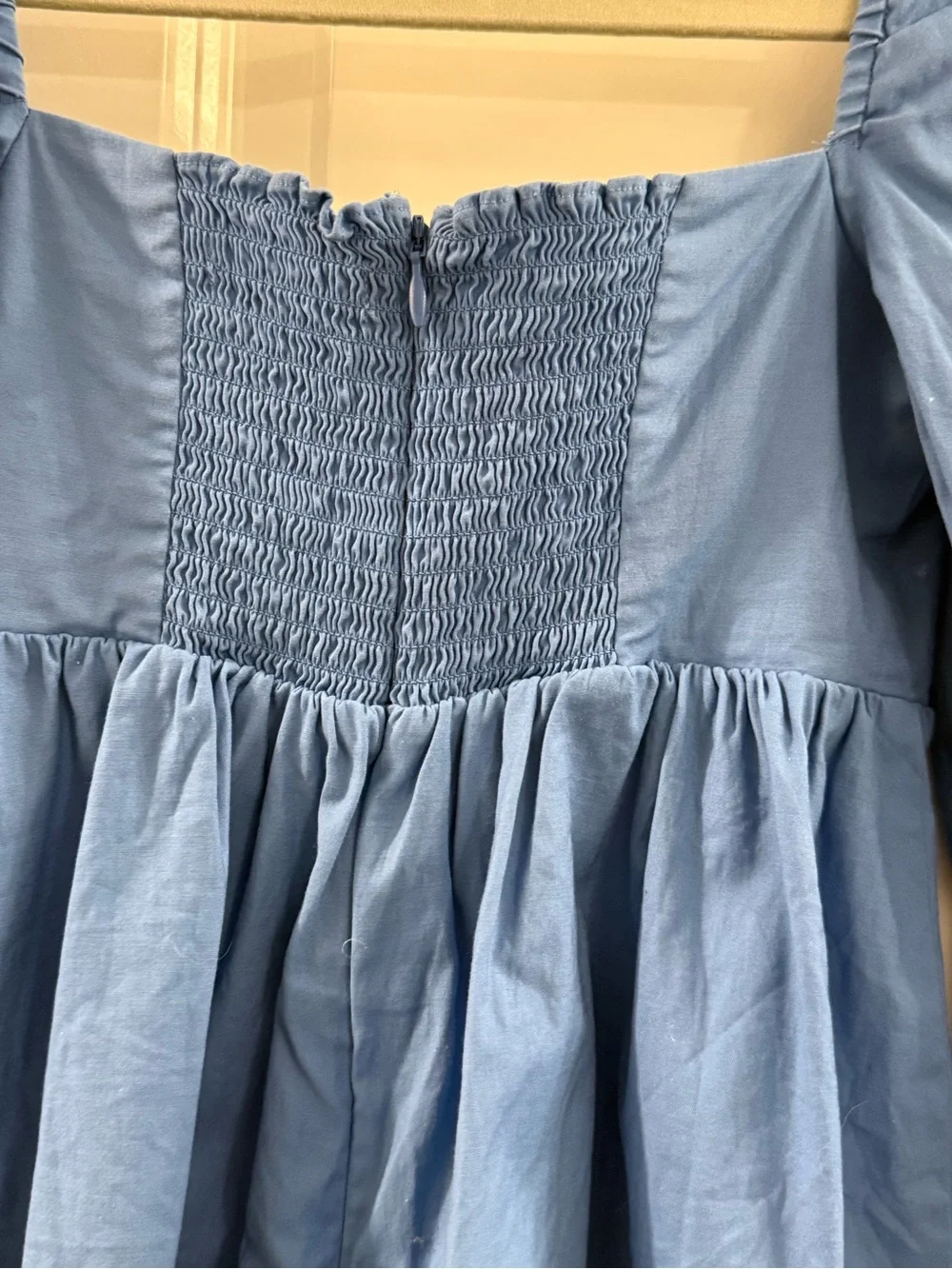 Reformation Jaxley Top Azure Blue Size 2 Puff Sleeve Babydoll Top Organic Cotton